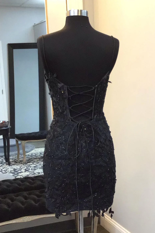Sparkly Black Corset Lace Tight Short Homecoming Dress
