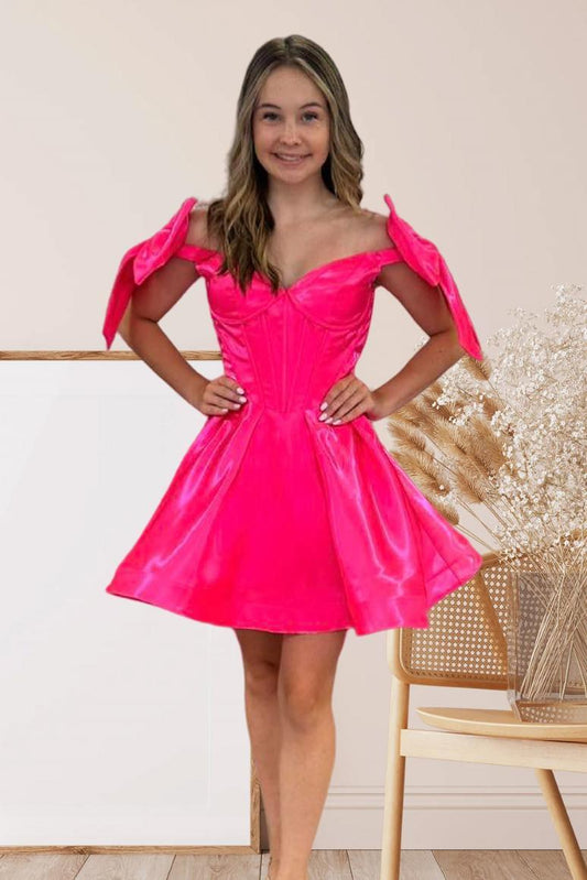 Off the Shoulder Red A-line Short Party Dress Homecoming Dress , AST1117