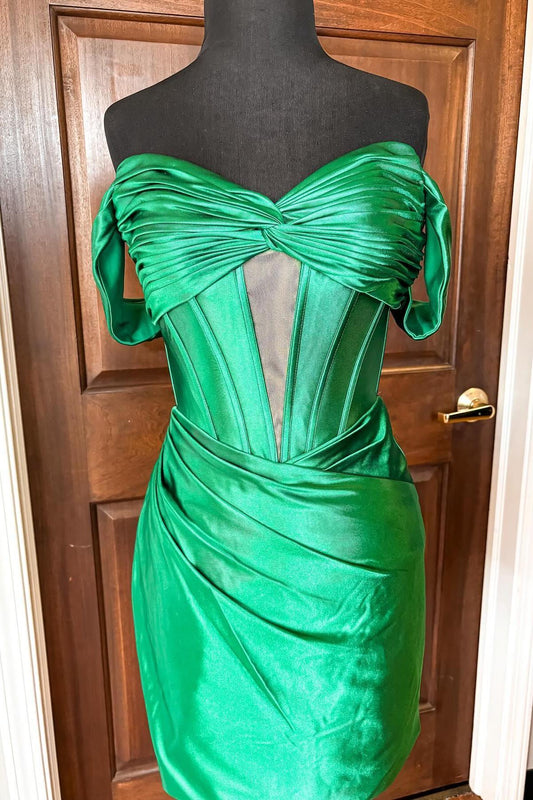 Green Knotted Off the Shoulder Tight Party Dress Homecoming Dress , AST1116