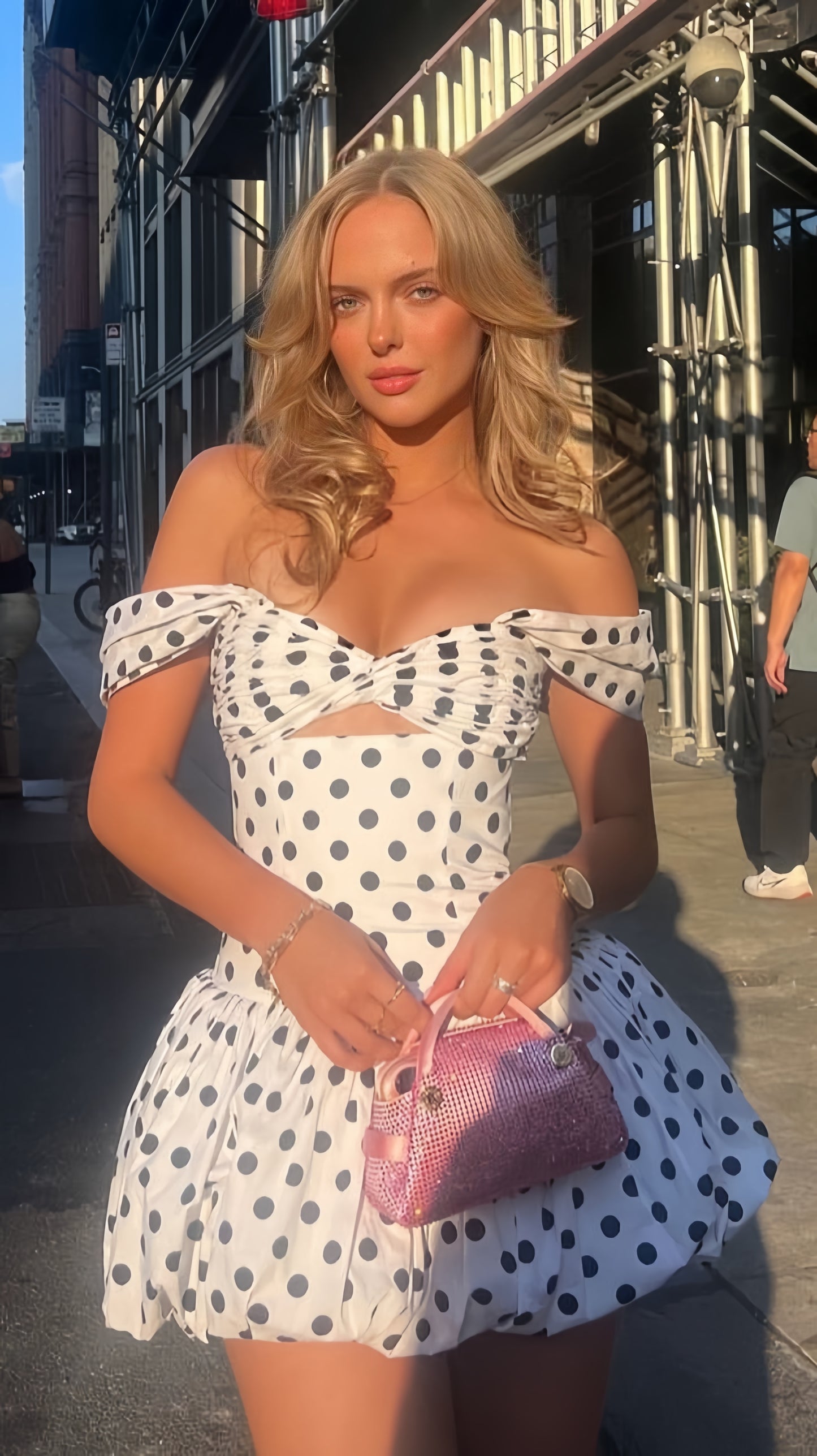 Cute Off The Shoulder Dots Mini Homecoming Dress,AST1872