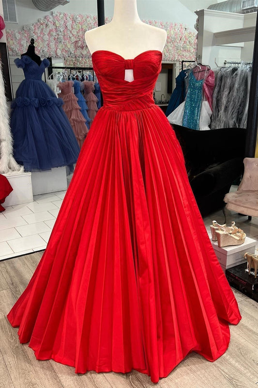 Strapless Hot Pink Ruched Keyhole A-line Prom Dress