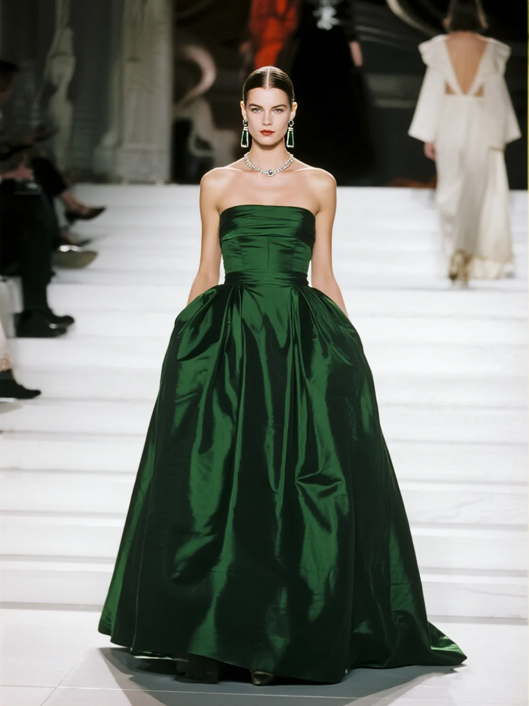 Emerald A Line Strapless Satin Long Prom Dress Evening Dress