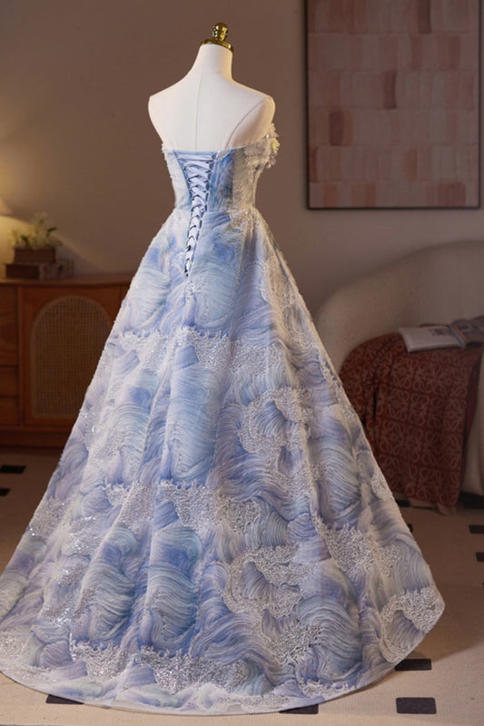 Strapless Lace Floral Applique Baeding A-line Homecoming Dress