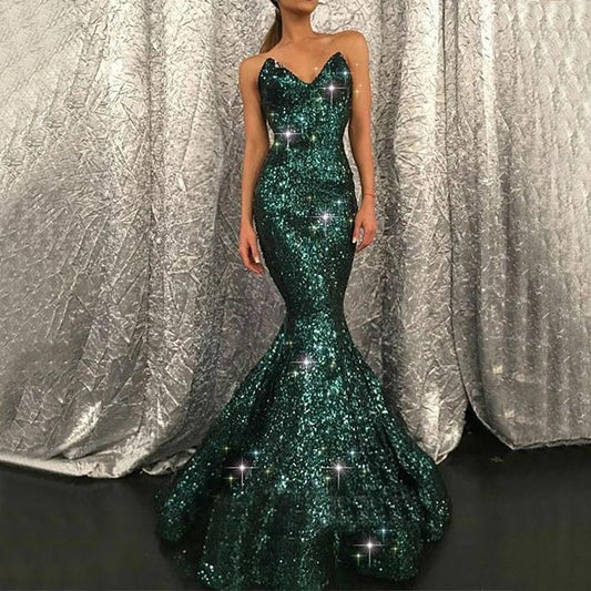 Dark Green Sweetheart Mermaid Sequin Prom Dress