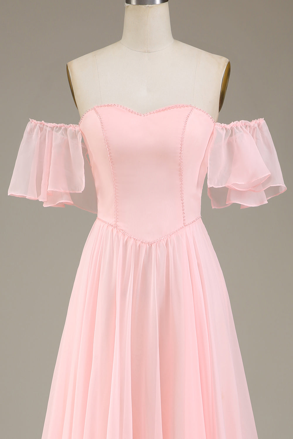 Dazzling Blush Pink Off-the-shoulder Comfortable Flowy Prom Dress