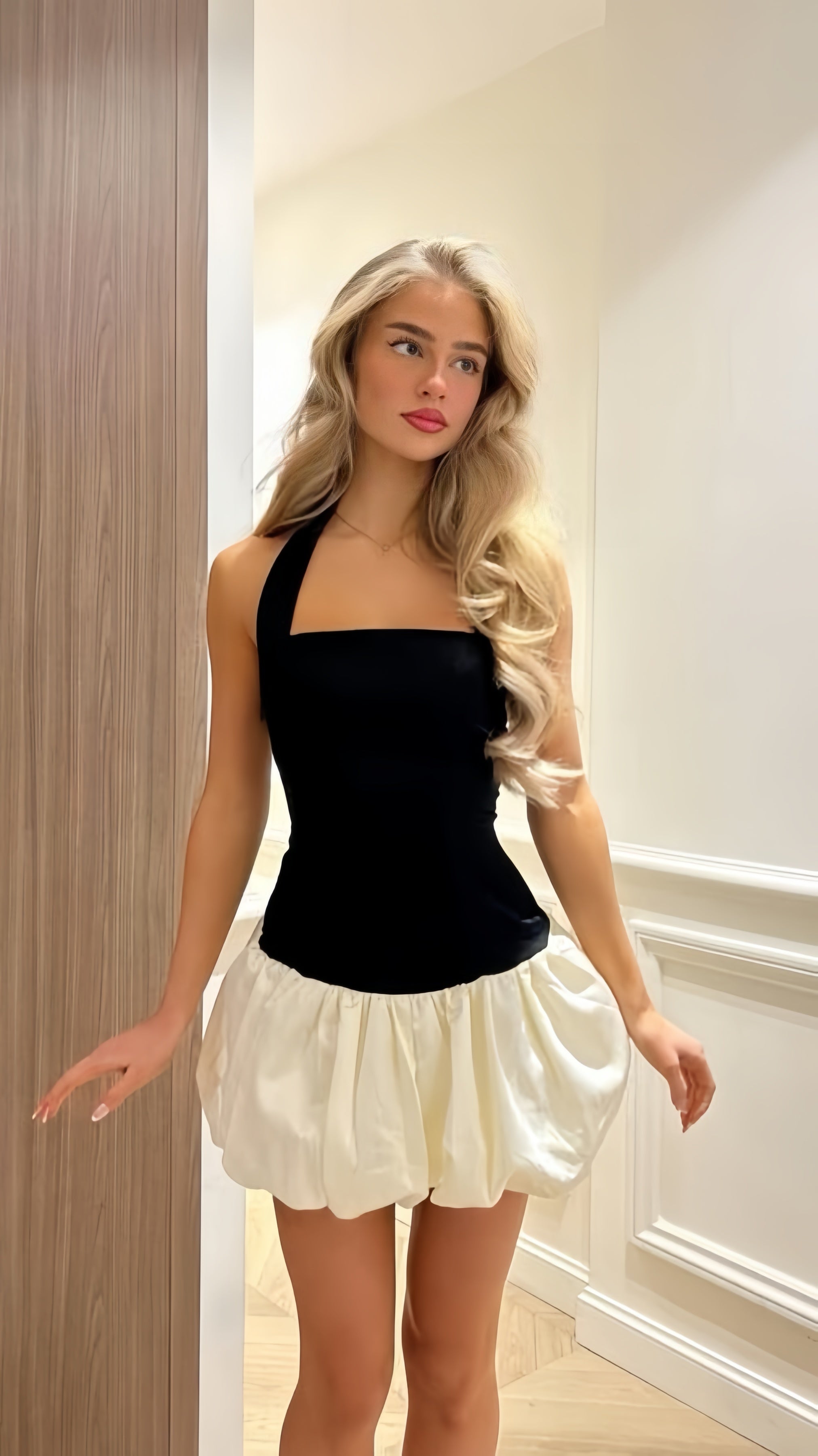 Black White Homecoming Dresses Halter Short Cocktail Party Dress,AST18