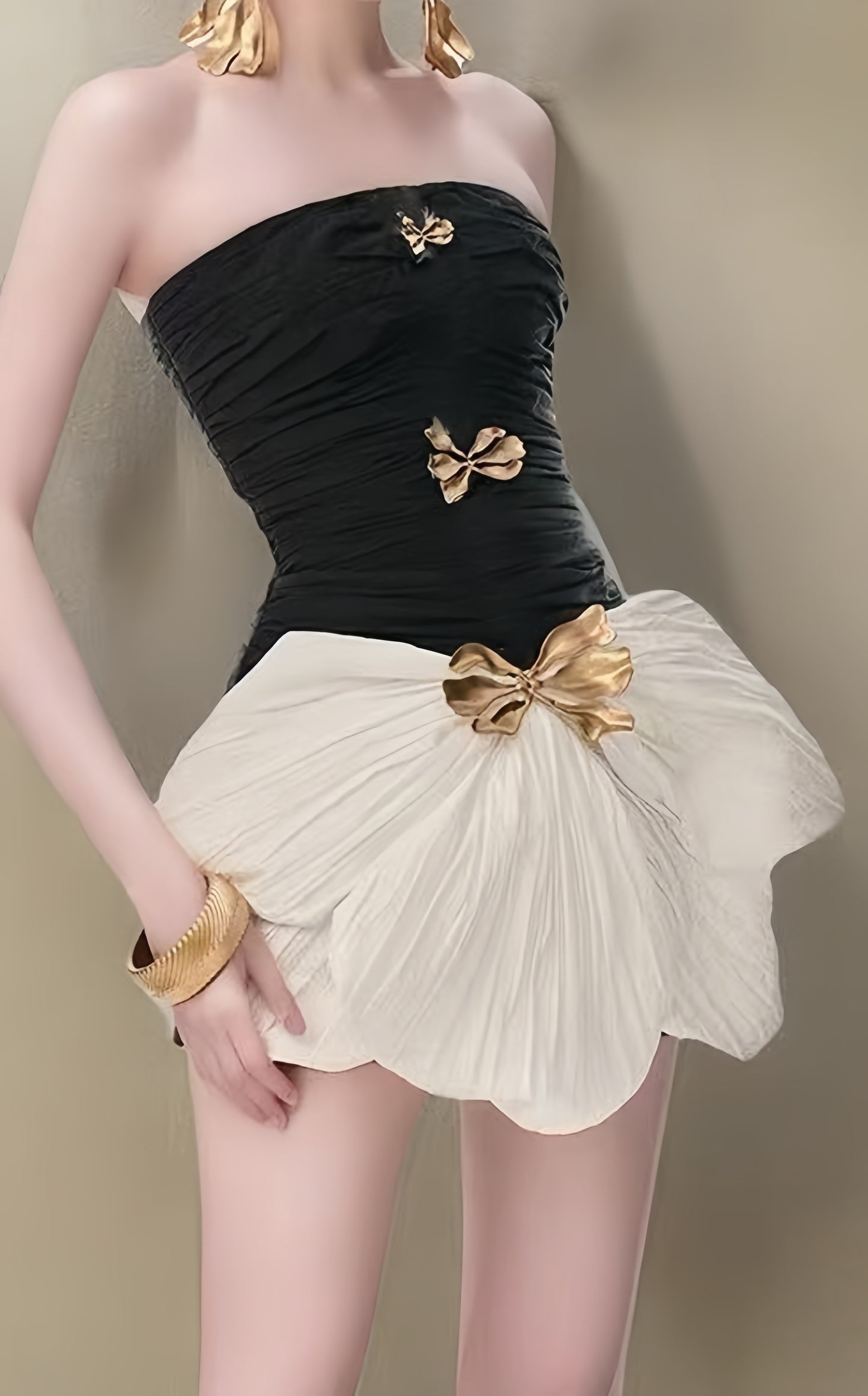 Black White Homecoming Dresses Ruched Strapless Hoco Party Gown, AST1987