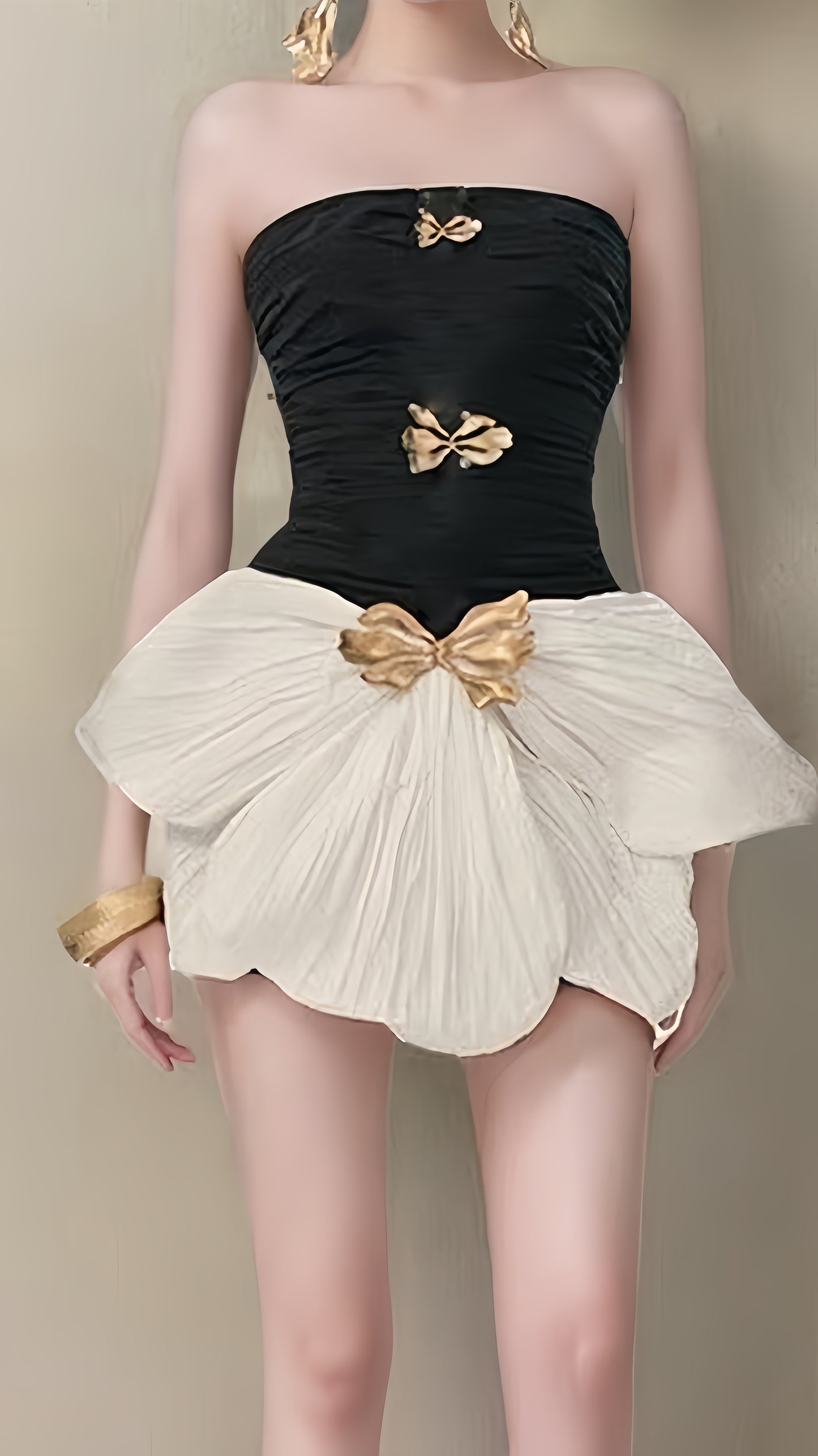 Black White Homecoming Dresses Ruched Strapless Hoco Party Gown, AST1987
