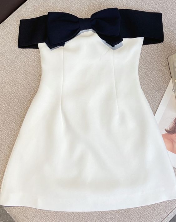 Black White Off The Shoulder Bodycon Homecoming Dresses Bowknot Graduation Dress,AST1912