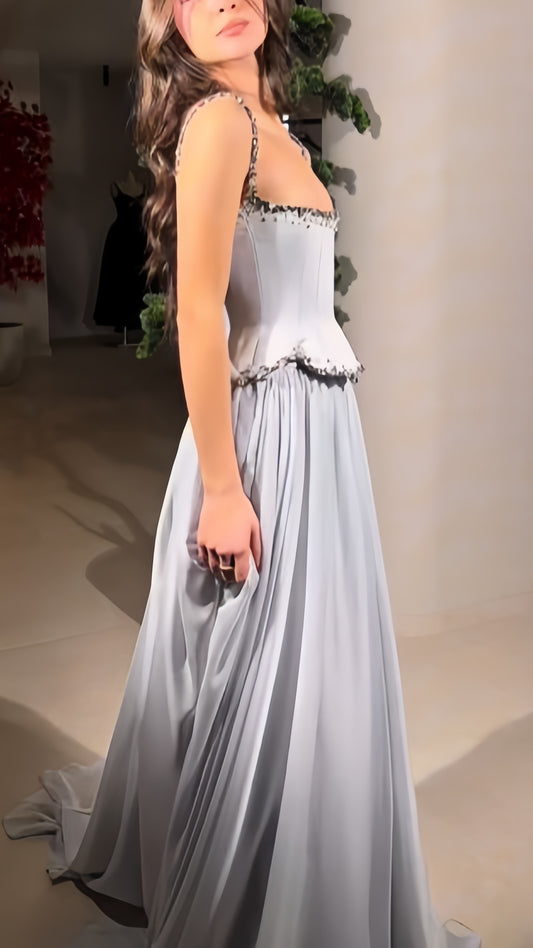 Bling Bling Two Pieces Beaded Prom Dresses Long Evening Dresses Satin Formal Gown,AST2084