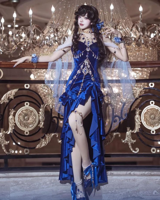 Blue/Burgundy Velvet Prom Cosplay Dresses Vintage Topic Party Dress,AST1976