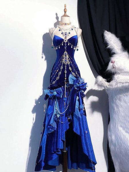 Blue/Burgundy Velvet Prom Cosplay Dresses Vintage Topic Party Dress,AST1976