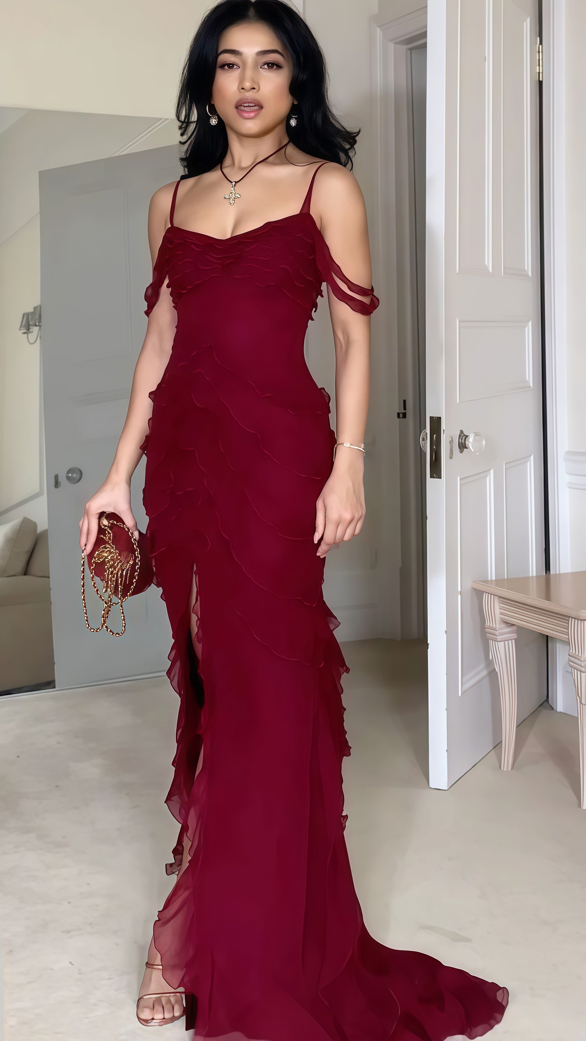 Burgundy Chiffon Evening Prom Dresses, Party Dance Dress,AST1672 – Asteria