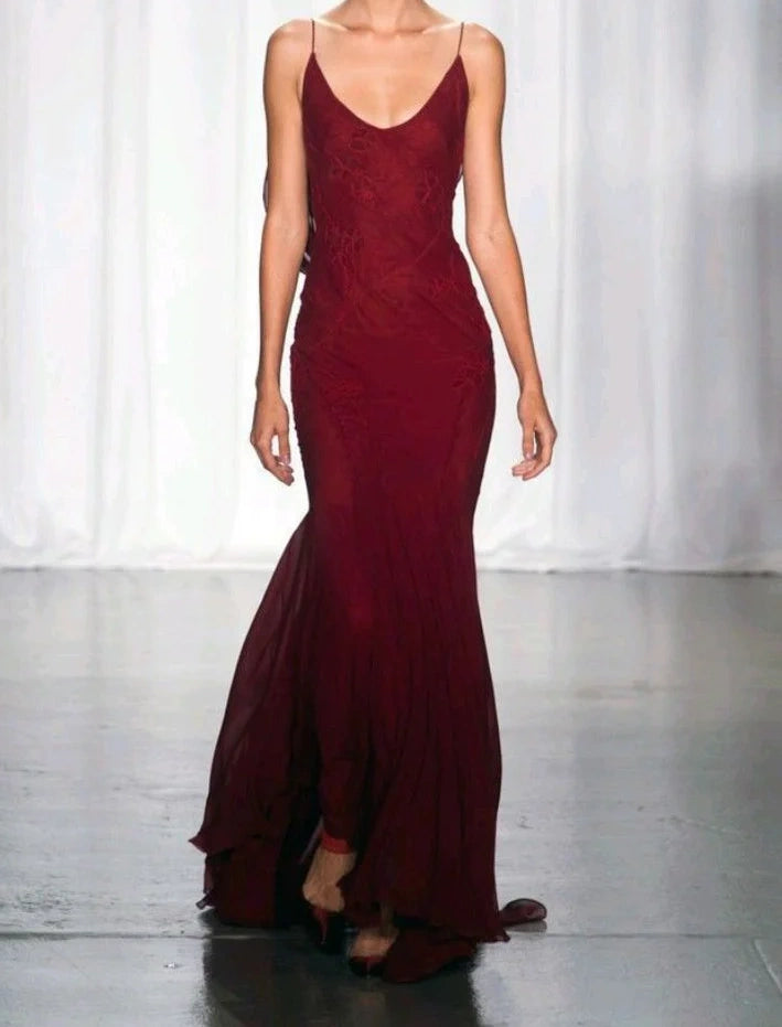 Burgundy Mermaid Chiffon Lace Prom Dress Backless Formal Gown, AST897 Asteria Burgundy Mermaid Chiffon Lace Prom Dress Backless Formal Gown, AST897 Asteria