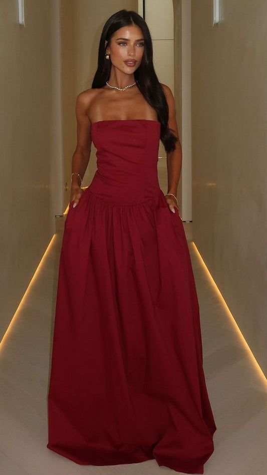 Burgundy Prom Dress, Strapless Evening Dress, A-Line Party Ball Gown, AST1745