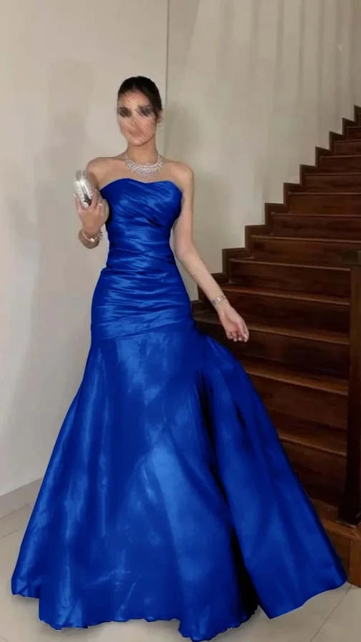 Burgundy Strapless Bodycon Long Prom Dresses Satin Formal Outfits,AST2310