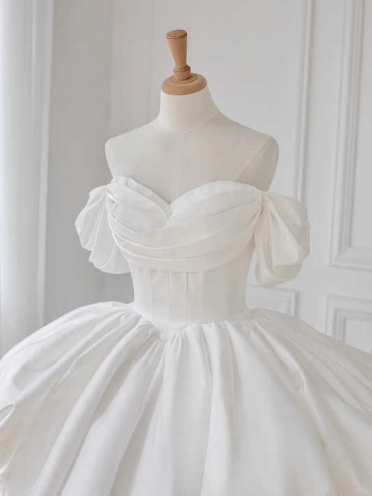 Princess Ball Gown Off The Shoulder Satin Long Wedding Dresses
