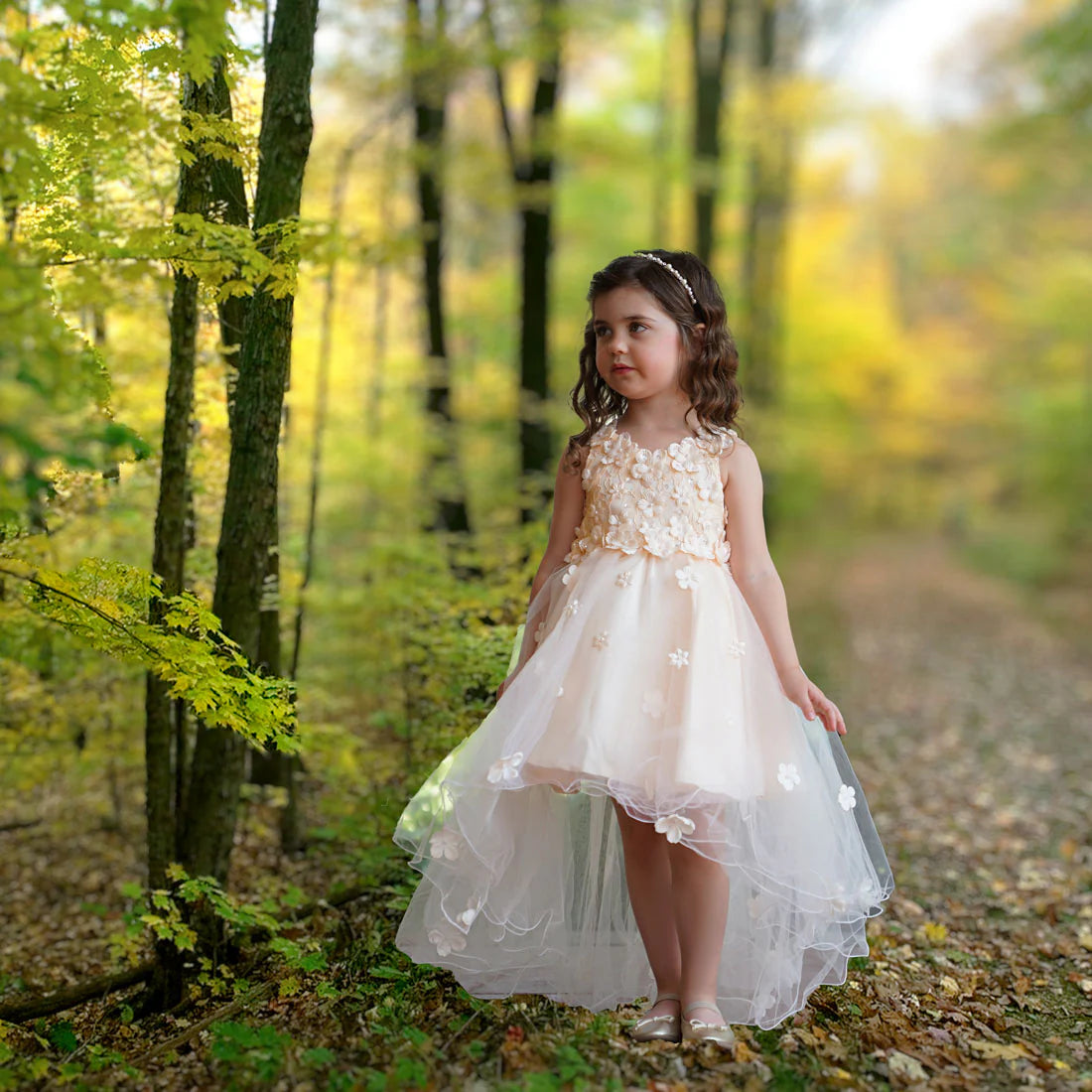 Champagne Floral Organza High Low Flower Girl Dresses,AST1001 Asteria Champagne Floral Organza High Low Flower Girl Dresses,AST1001 Asteria