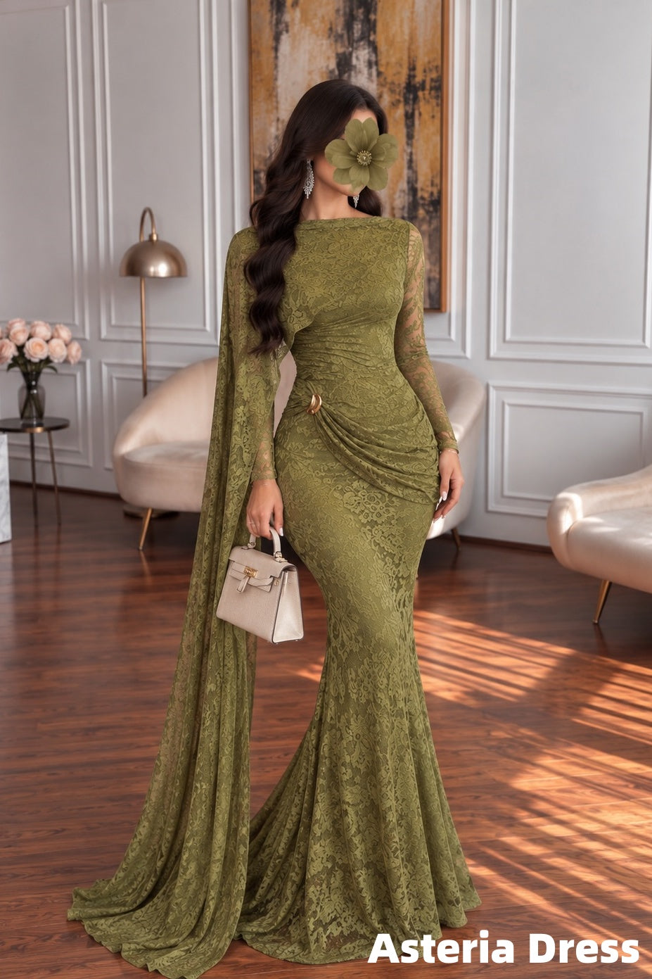 Charming Olive Green Mermaid Lace Prom Dresses