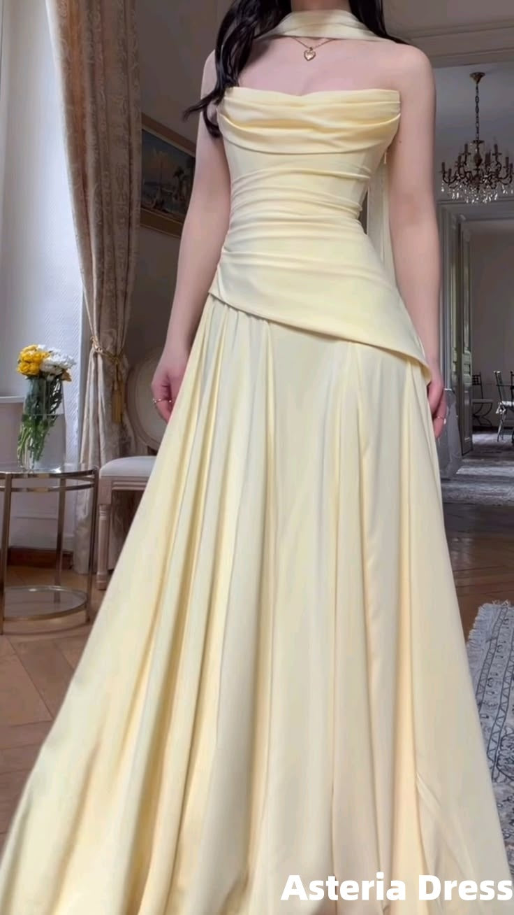 Charming Pastel Yellow Chiffon Long Prom Dress Bridesmaid Dresses