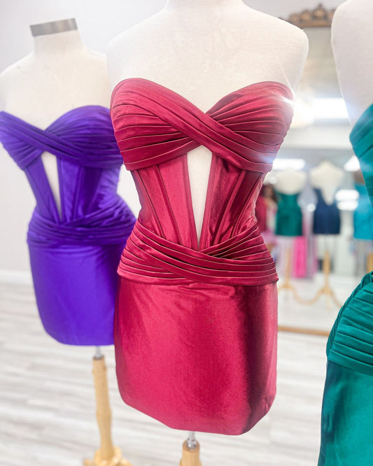 Cheap Satin Homecoming Dress Hand Made Mini Party Gown, AST1391