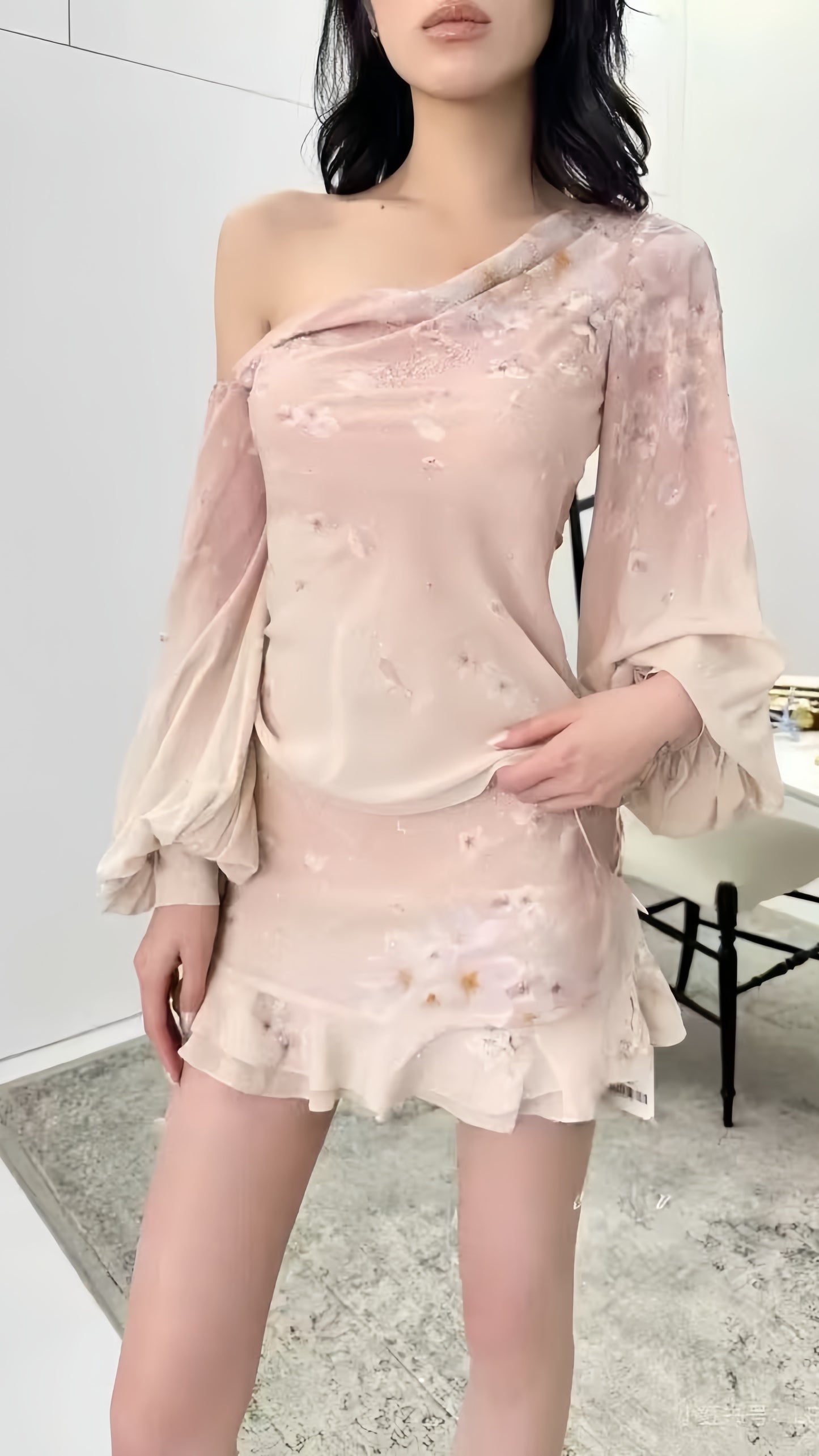 Chic Floral Homecoming Dresses Chiffon Mini Graduation Dress, AST1986