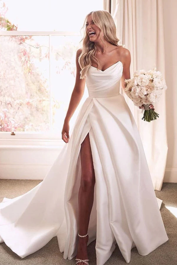 Ivory A-Line Satin Wedding Gown | Sleeveless Bridal Dress Asteria Ivory A-Line Satin Wedding Gown | Sleeveless Bridal Dress Asteria