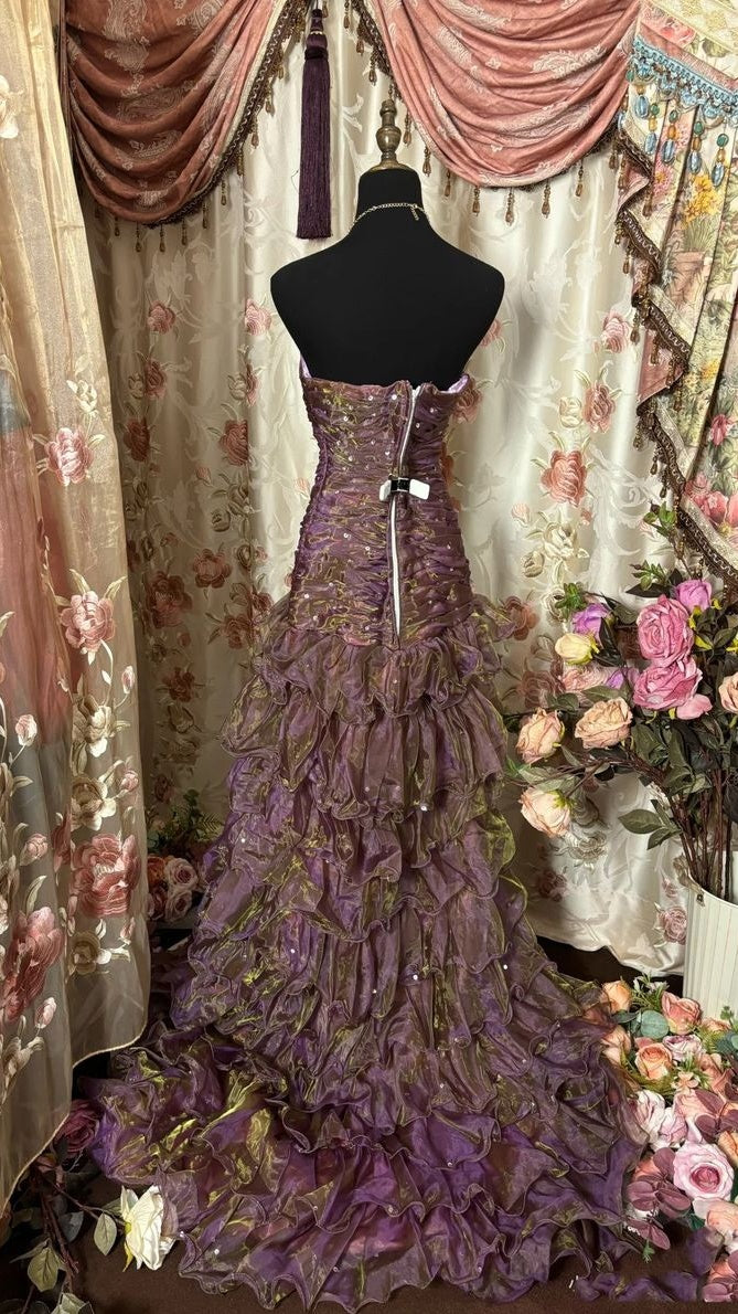 Classy Mermaid Strapless Ruffles Long Evening Dress Prom Dresses,AST2105