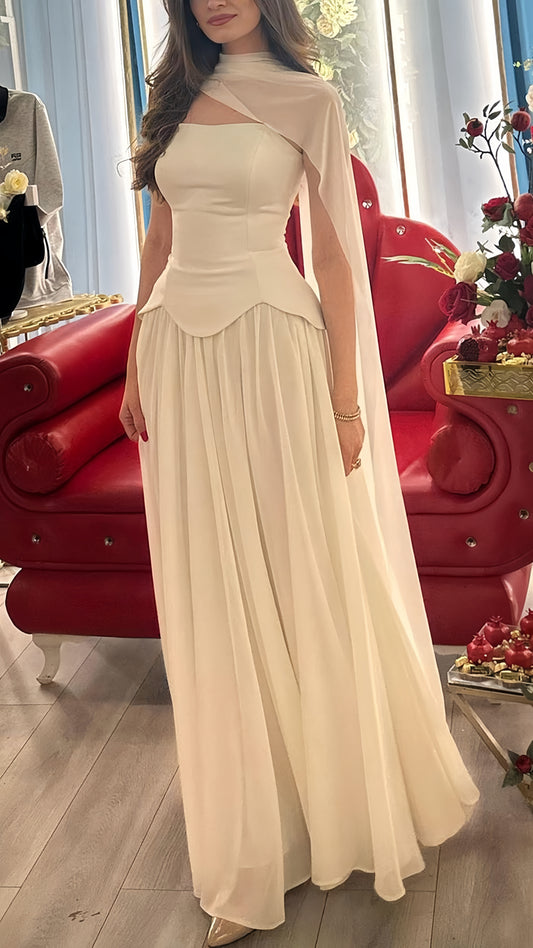 Cream White Chiffon Long Prom Dresses Full Length Evening Party Dress,AST2165