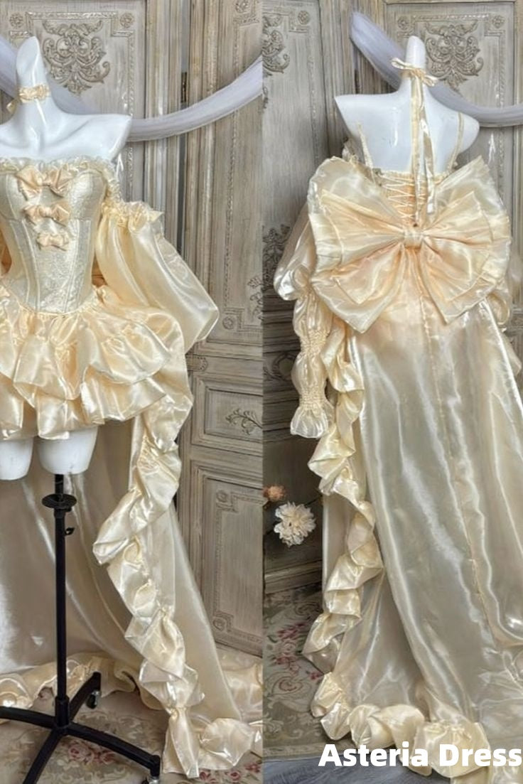 Cream Yellow Y2k Party Dresses Ruffles Hi-Lo Homecoming Dress