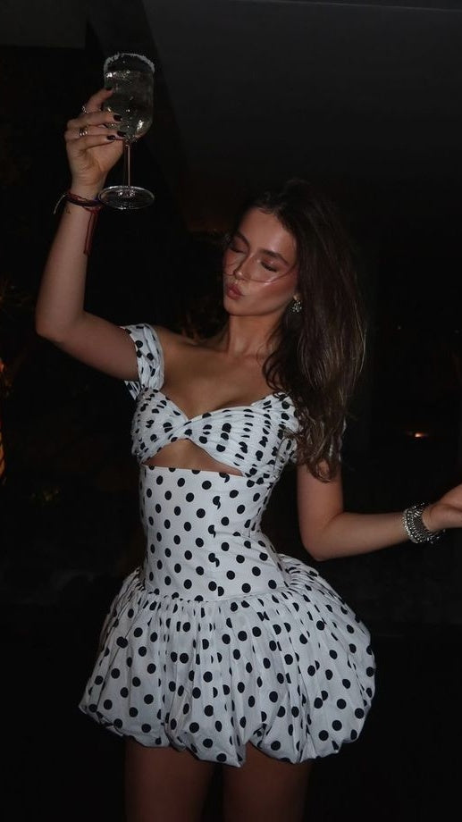 Cute Off The Shoulder Dots Mini Homecoming Dress,AST1872