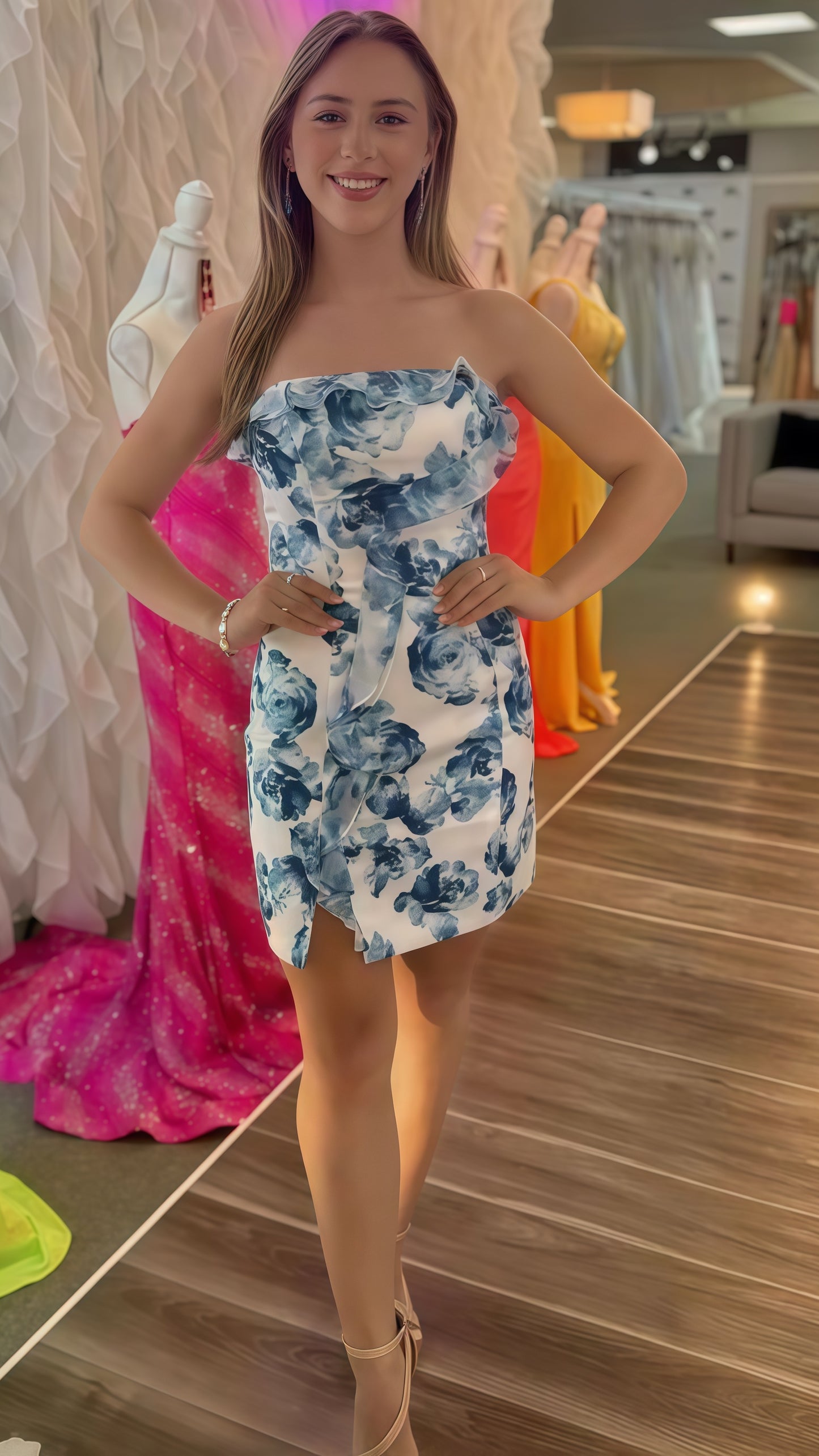 Cute Strapless Floral Bodycon Homecoming Dresses,AST1856