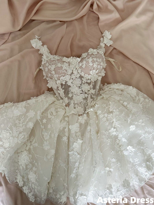 Cute White 3D Floral Homecoming Dress Short Birthday Party Dresses