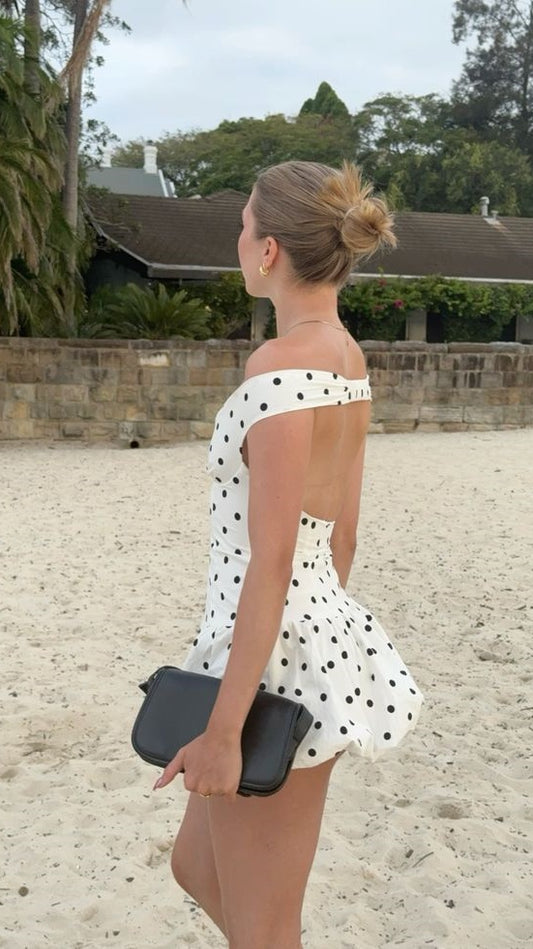 Cute White Dots Mini Homecoming Party Holiday Dresses,AST1814