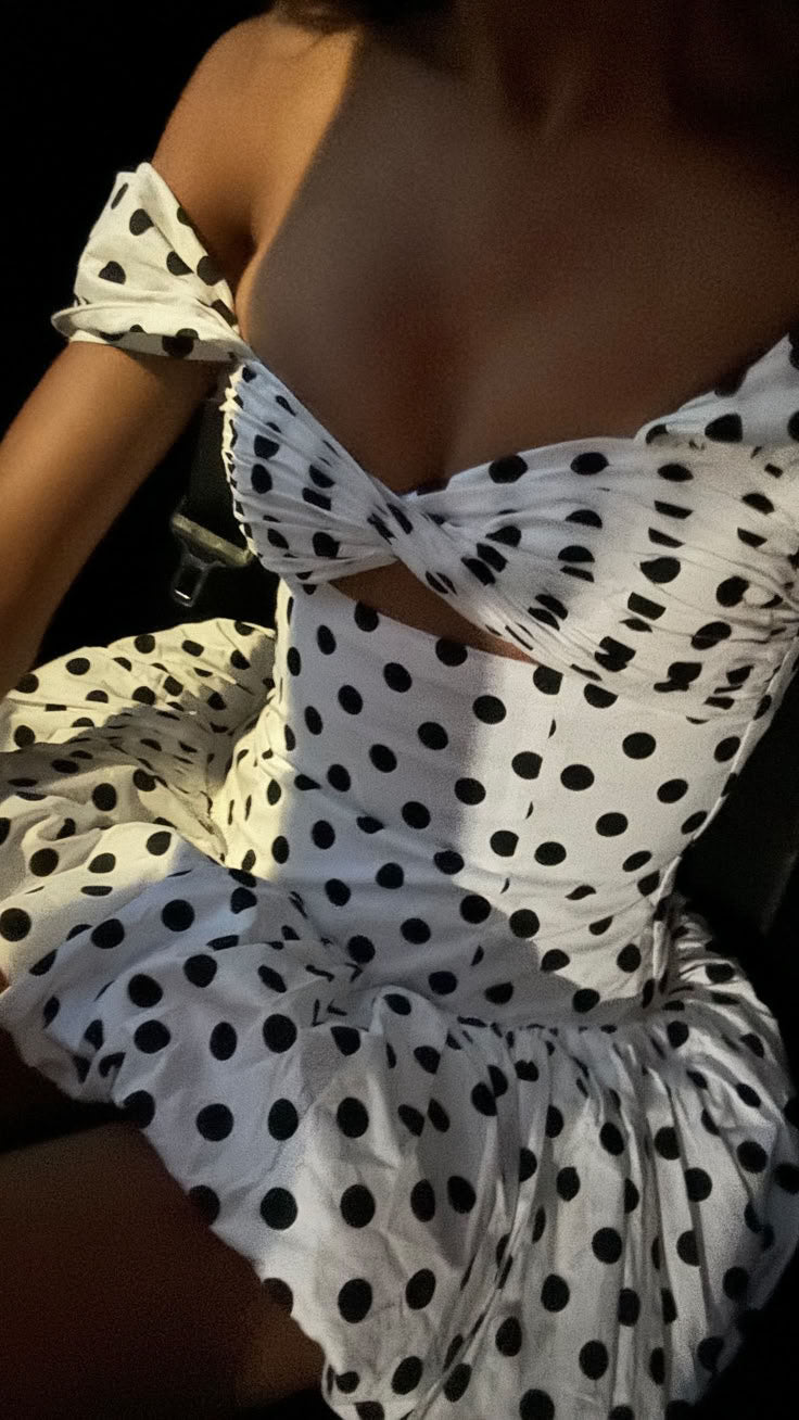 Cute Off The Shoulder Dots Mini Homecoming Dress,AST1872
