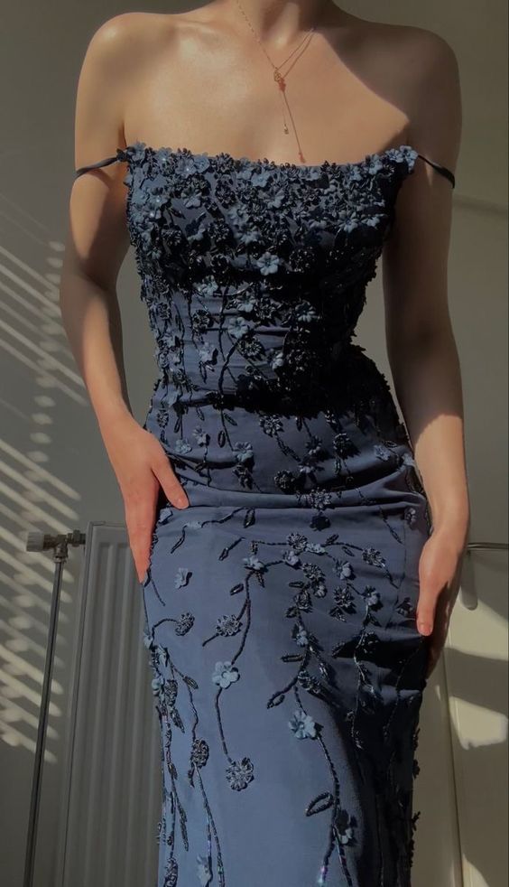 Dark Blue Floral Mermaid Bodycon Long Prom Dress, AST907 Asteria Dark Blue Floral Mermaid Bodycon Long Prom Dress, AST907 Asteria