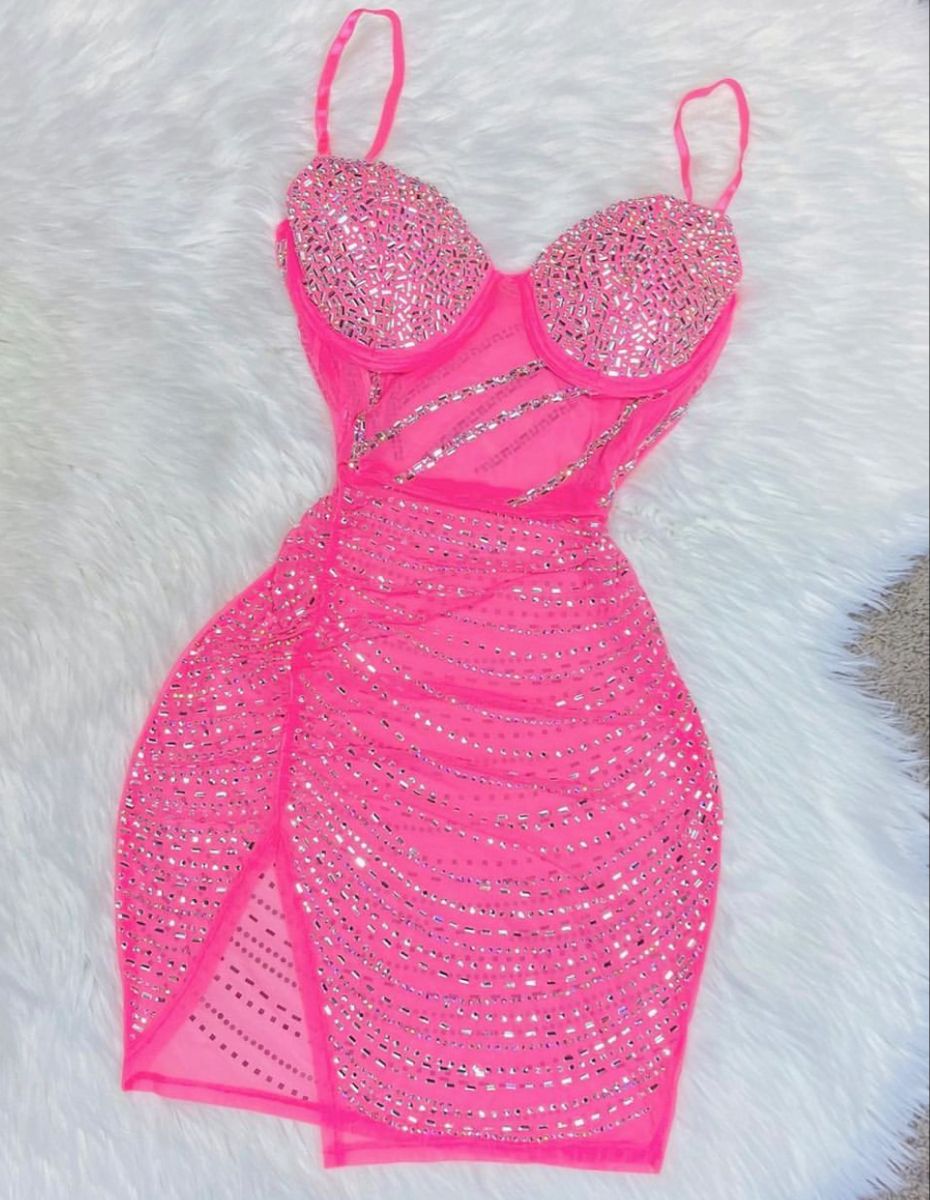 Glam Spaghetti Straps Tight Short Prom Dresses Chiffon Pink Homecoming Dresses