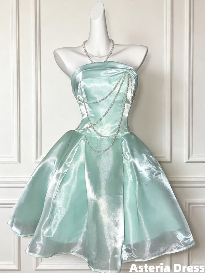 Elegant Mint Green Homecoming Dress, Glitter Beading Corset Midi Summer Dress