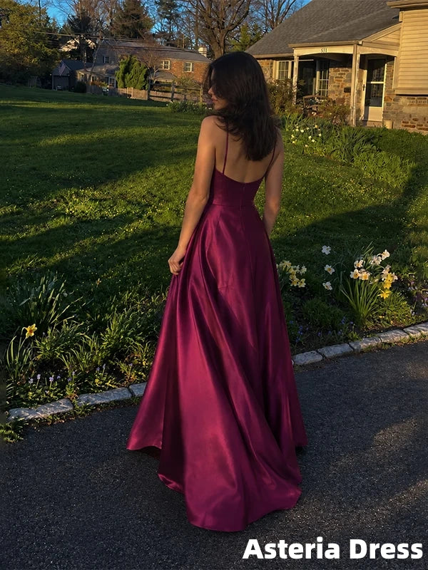 Elegant Mulberry Purple V-neck A-line Prom Dress, Evening Dress