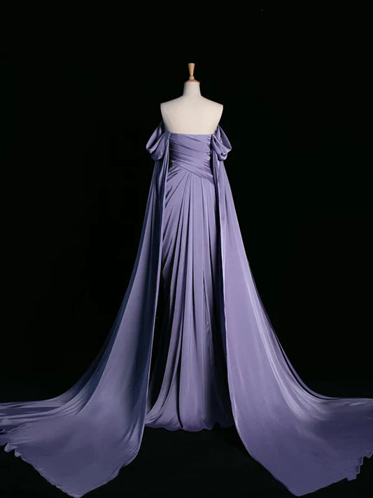 Elegant Purple Satin Prom Dress, Draped Bodice Formal Party Dress, AST1723