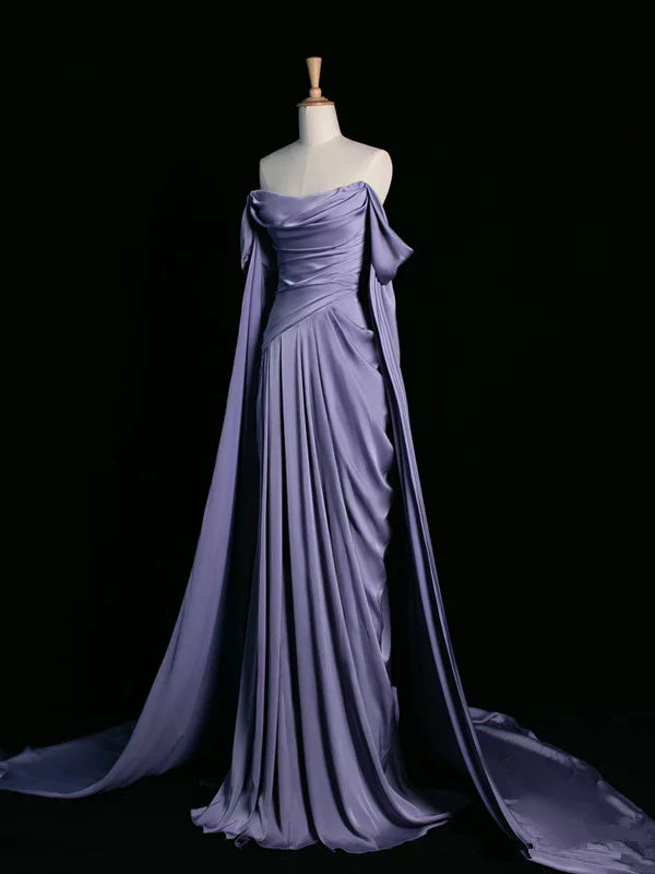 Elegant Purple Satin Prom Dress, Draped Bodice Formal Party Dress, AST1723