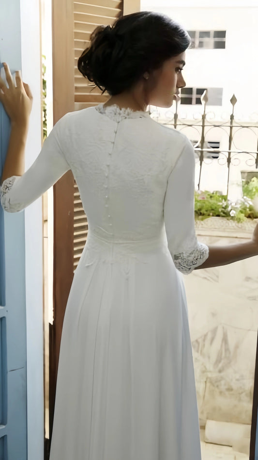 Elegant Sheath Lace Wedding Dresses Chiffon Bridal Dress,AST2153