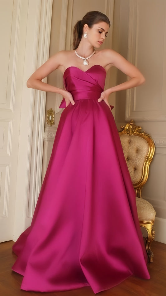 Fuchsia Sweetheart A-Line Satin Long Prom Dress,AST1701