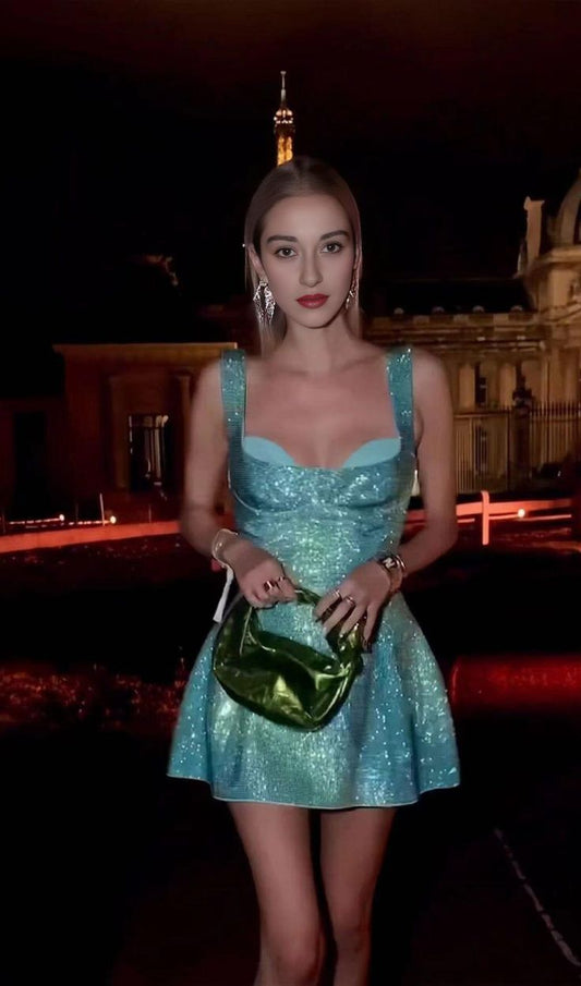 Glitter Blue Sequin A-line Homecoming Dresses Short Formal Party Dress, AST1916