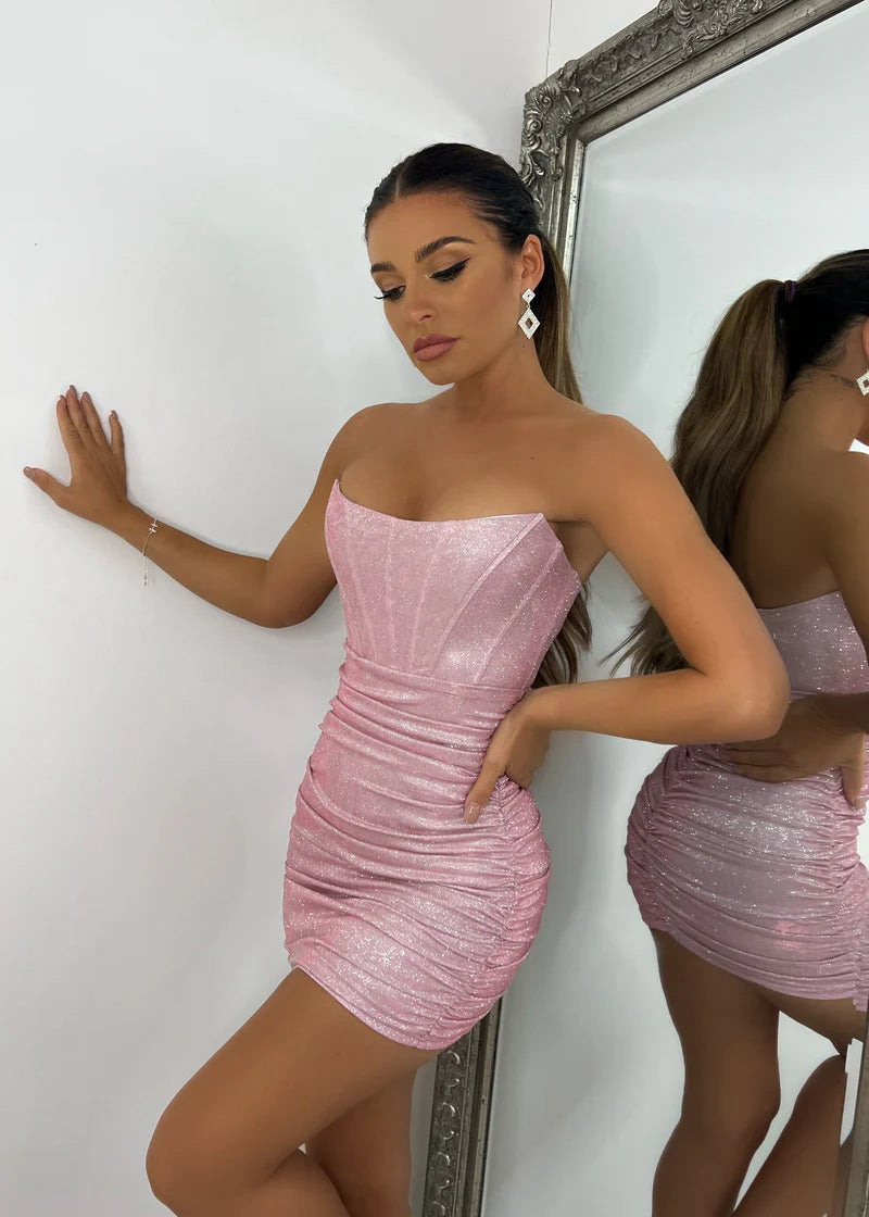 Glitter Pink Sleeveless Homecoming Dresses Mini Party Gown, AST1327