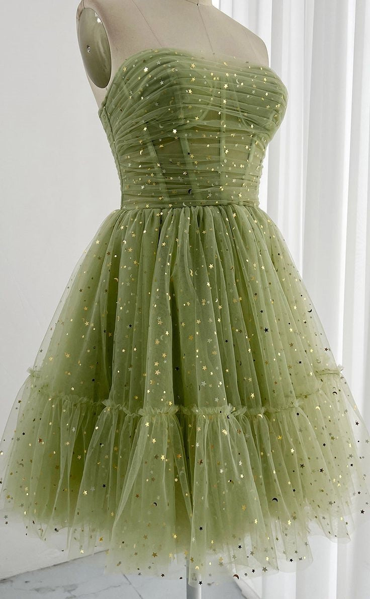 Glitter A-Line Tulle Homecoming Dress, Short Evening Gown, AST1046