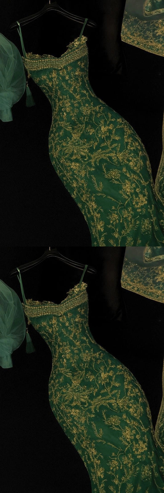 Gold Lace Green Evening Party Dress Formal Prom Party Dress Birthday Dress,AST2278