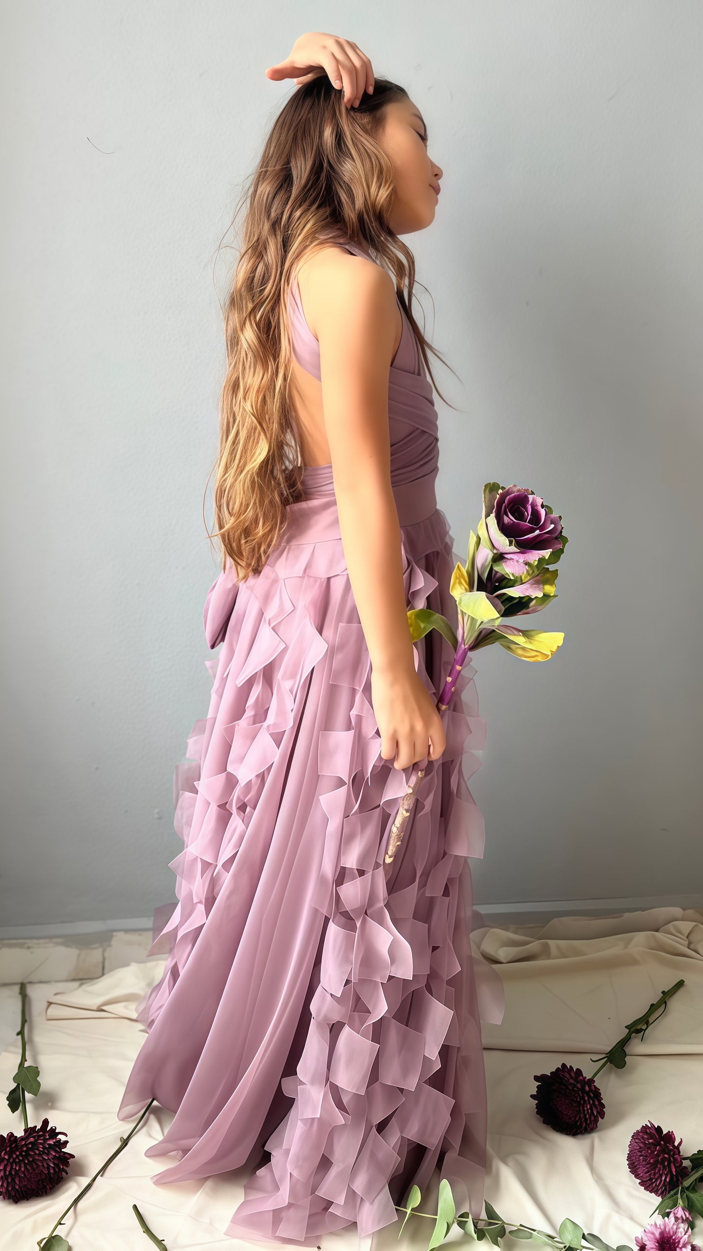 Hand Made Chiffon Ruffle Flower Girls Dresses,AST1654