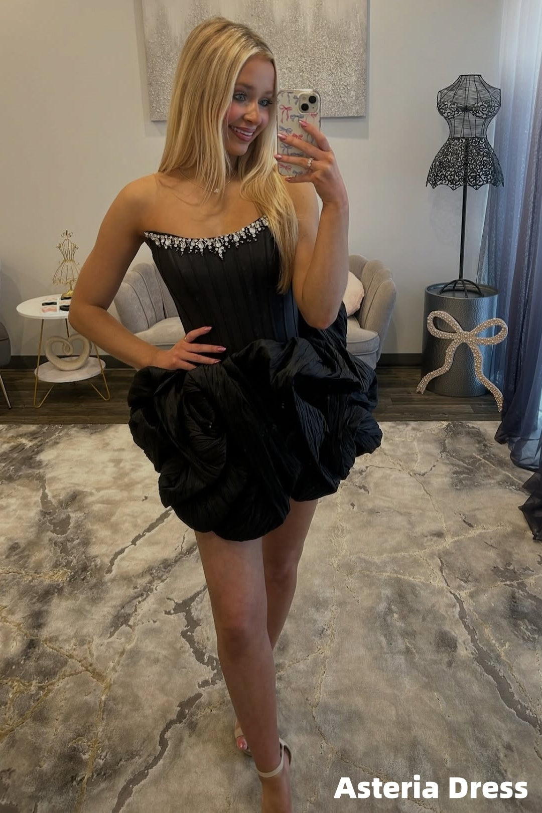 High Quality Black Strapless Beaded Mini Homecoming Dresses