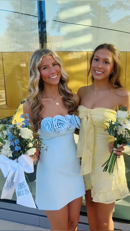 Light Blue 3D Floral Hoco Dress Strapless Mini Homecoming Party Dresses, AST1939